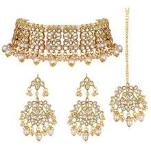 I Jewels Indian Gold Plated Traditional Kundan Choker Ethnic Bollywood Designer Jewelry Set with Earrings and Maang Tikka For Women - Blanco - Ver 8