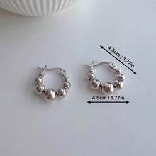 1 Pair Gold & Silver Tone Minimalist Elegant Ball Hoop Earrings, Luxury Earrings For Women, Autumn/Winter - Multicolor - View 6