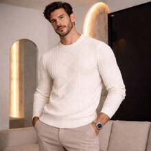 Knitted Sweater Men's Sweater Tops Chic Cold Weather High Quality Autumn Winter Long Sleeve Pullover - 白色 - 查看 2
