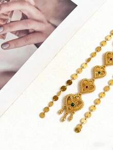 1 chiếc dây chuyền cài tóc hình trái tim đính đá zirconia tổng hợp, bằng đồng, thích hợp cho phụ nữ dự tiệc, dạ hội, lễ hội. - Vàng - Xem 4