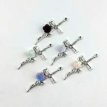 1件十字架钉玫瑰吊坠耳环项链配饰，节日礼物 - 銀色十字架 - 查看 3