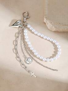 Fashion Contrast Color Faux Pearl CCB Heart Cross Star Keychain, Suitable For Bags, Car Keys, Backpacks, Jeans Accessories, Gift For Friends, Graduation Gift - Multicolor - View 16