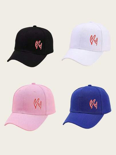 1pc Embroidered Double Heart Baseball Cap, Suitable For Outdoor Activities In All Seasons, Breathable, Adjustable, Casual Sun Protection Hat For Men And Women