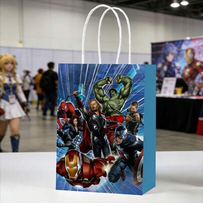 2pcs Anime Gift Bag, Marvel Peripheral Tote Bag, Iron Man Creative Paper Bag, Birthday Packaging Bag, Souvenir Packaging Bag
