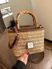 Túi xách đan thủ công, túi tote thời trang nữ mới, túi đi biển cói, túi đeo vai chéo, túi xô. - Cà phê - Xem 4