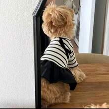 Lightweight Breathable Striped Dog Dress, Casual Pet Clothes For Small Dogs, Spring/Summer - Black and White - View 4
