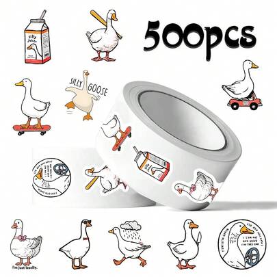 500PCS/Roll Funny Silly Goose Roll Sticker Cute Animals Sealing Decal DIY Luggage Phone Cup Scrapbook Kid Toys Party Gifts