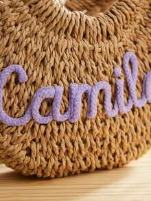 Customized Straw Beach Bag, Bridesmaid Beach Bag, Customized Gift Tote, Customized Straw Handbag, Wedding Party Gift, Flower Girl Basket - Multicolor - View 7