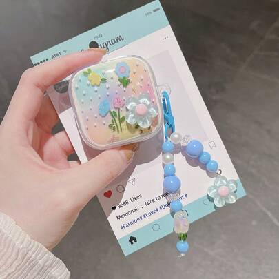 3D Blue Flower Pendant Earphone Case Compatible With Buds 6 Play/SE, 8Pro/8Lite, New Earphone Case, Wireless Earphone Protective Case For Buds 6 Pro/5/6S/5Pro, Soft Transparent Earphone Case For Buds 6 Active/6/7S/6 Lite/4Lite