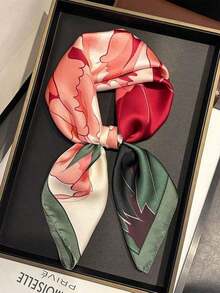 1pc Solid Color Neckerchief, Women's Small Shawl Scarf Headband, 70x70cm Square Headscarf - 綠色粉末 - 查看 4