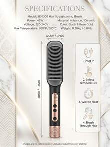 SOKANY Gentle Hair Straightening Brush - Gently Cares For Hair, Easily Creates Smooth, Straight Hair. Designed For Women, Can Create Wavy Hairstyles, An Essential Valentine's Day Gift For Your Girlfriend. - UK Plug(220-240V) - View 4