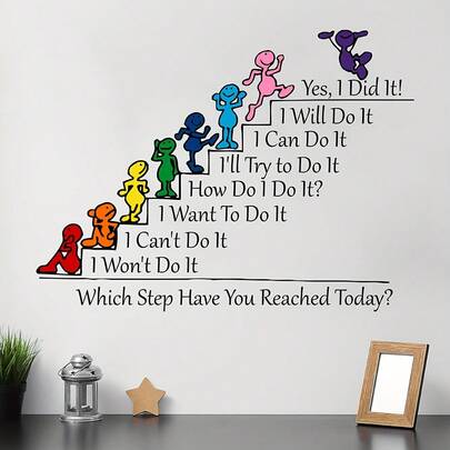 1pc Inspirational Quote Wall Decal, Cartoon Motivational Phrase Sticker, Suitable For Living Room, Study, Bedroom - Modern Style, Self-Adhesive, Removable, Semi-Matte, Single Use - Recommended For Glass Surfaces