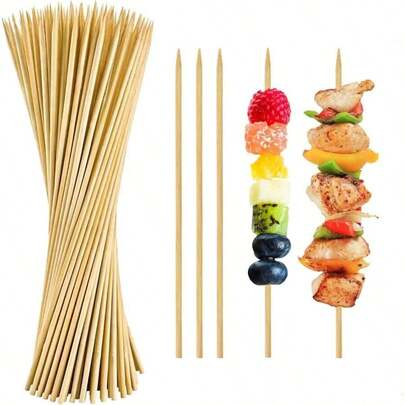 11.81 Inch Thick 3mm Disposable Bamboo Skewers, Available In 50/100/200/300 Pcs, Suitable For Bouquets, Commercial And Household Use, Great For Grilling Chicken, Sausage, Candy, Fruit And Fish, 30pcs/Pack