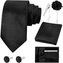 Men's Satin Ties, Slim Tie And Bow Tie Set For Gentlemen, High Quality Suit Accessory, 8CM Ties With Cufflinks And Box, Gift For Husband, Father, Friend, 42548345 - 鏽棕色 - 查看 1