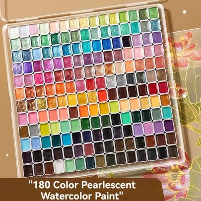 Set de pintura de acuarela con brillo perlado de 180 colores, pigmentos vibrantes, mezcla suave, suministros de arte para artistas, para bocetos, manualidades DIY