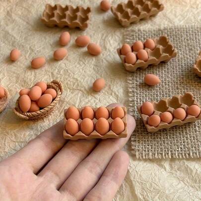 1:12 比例迷你娃娃屋及蛋托套装 - 逼真厨房场景，包含 8 个鸡蛋和 1 个蛋托，是娃娃屋爱好者的理想之选，娃娃屋配件 | 逼真迷你模型 | 精细迷你模型，娃娃屋家具