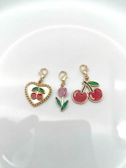 3 piezas Serie de plantas Cereza, Decoración de bolso DIY floral, Adecuado para uso diario