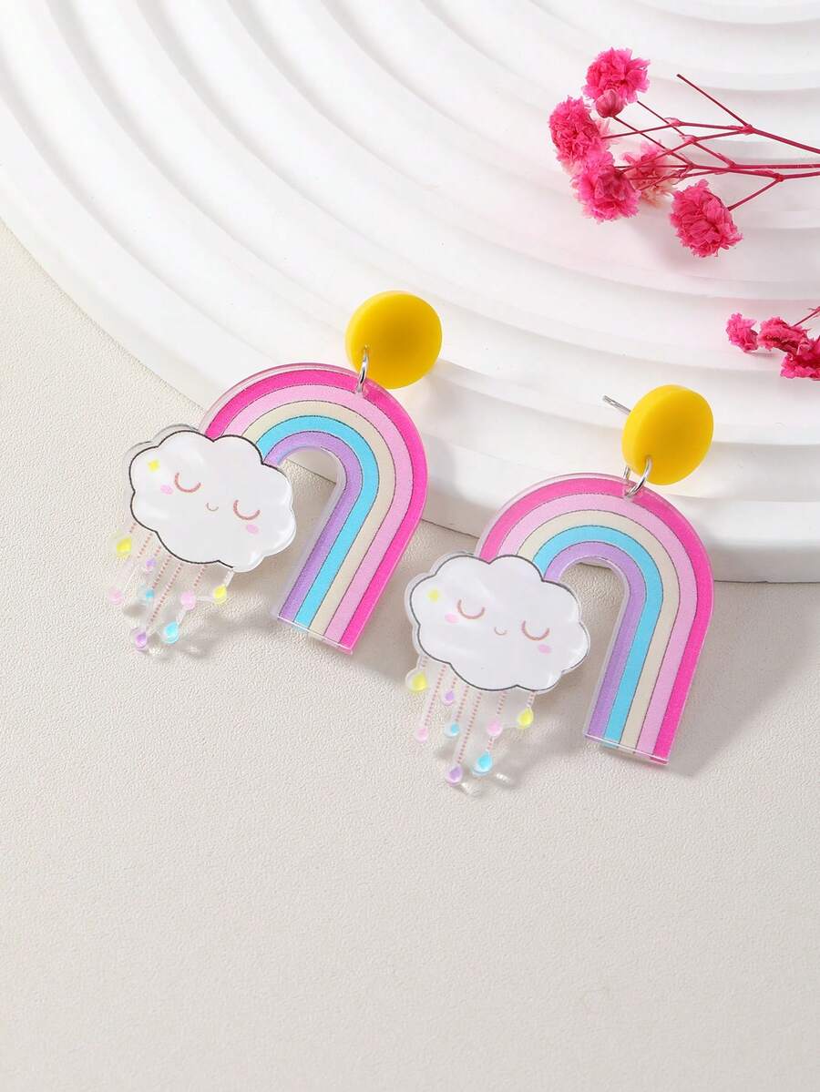 1 par de pendientes acrílicos minimalistas y de moda con diseño de arcoíris - Multicolor - Ver 1
