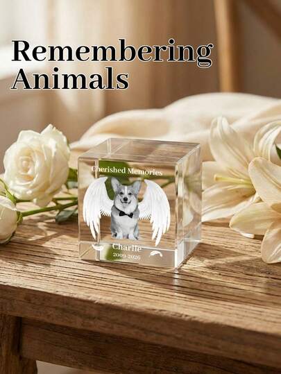 Personalized Custom Pet Memorial Crystal Cube With Photo, Customized Name & Date Pet Loss Keepsake, In Loving Memory Of Dog/Cat Gift, Pet Memorial Gift For Pet Owners, Pet Remembrance Decor For Home