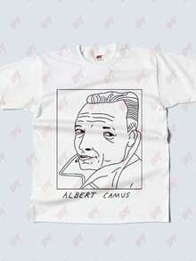 Badly Drawn Authors Albert Camus T Shirt - White - View 2