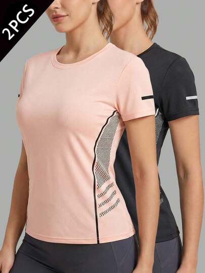 2件装女士运动健身上衣套装，修身健身衫，贴身运动T恤，多件装运动T恤