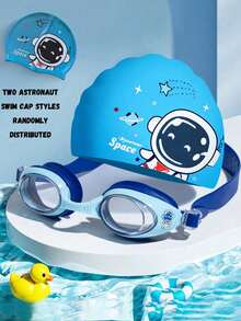 2副/套 儿童卡通泳镜，小镜框，防水防雾高清专业泳镜，男女通用，泳帽套装，潜水装备 - 彩色 - 查看 25