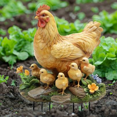 2D亚克力防水耐磨母鸡和小鸡花园插牌悬挂装饰品