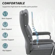 Executive Office Chair Linen Fabric Computer Desk Chair With Double-Layer Back Cushion Tilt Function Height Adjustable For Home Charcoal Grey - Charcoal Grey - View 5