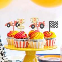 Two Fast Birthday Cupcake Toppers Boys Racing Theme Party Cupcake Toppers Checkered Flag Cupcake Picks For Birthday Race Car Theme 2nd Birthday Party Supplies Two Fast Second Birthday Decorations - As Pic - View 5