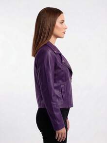 Women's Faux Leather Jacket With Decorative Pockets, Casual Or Elegant Style, Sizes S To XL - Tử đinh hương - Xem 3
