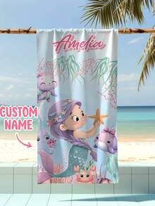 Personalized Children's Beach Towel, Perfect Summer Birthday Gift, Suitable For Various Summer Occasions. Customizable Beach Towel And Accessories, Applicable For Beach, Swimming Pool, Travel, Camping, Yoga And Other Scenarios. - Multicolor - View 1