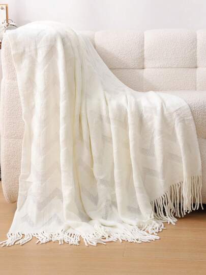 1pc Small Square Dual-Color Plaid Woven Sofa Blanket, Casual Polyester Rectangular Tassel Throw Blanket, Suitable For Office Nap And Daily Use