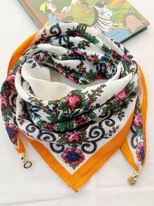 Pañuelo de Seda con Protección Solar para Verano, Regalo de Lujo Exquisito de Alta Gama, Nueva  de Moda Otoño 2024, Pañuelo Vintage Estampado con Cierre Magnético para Mujer, Calentador de Cuello, Pañuelo Cuadrado - flores rosas - Ver 27
