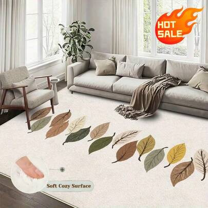 Washable Indoor Area Rugs, Multiple Sizes Available, Velvet Rectangular Large Living Room Rug, Non-Shedding Non-Slip Easy Clean, Boho Autumn Leaf Print Multi-Color Soft Carpet For Bedroom Kitchen Patio Deck Porch RV Hallway Garden, Home Decor Rug For All Seasons