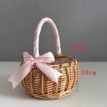 Cesta de flores de princesa con perlas tejida a mano, cesta de almacenamiento tejida de ratán, cesta de flores de mano, cesta de flores hecha a mano, decoración del hogar y de boda - Multicolor - Ver 20