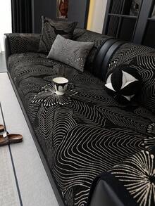1pc Chenille Breathable Sofa Cushion, Luxury Minimalist Sofa Cover, Dust-Proof Anti-Slip Anti-Scratch, Protect Sofa, Fade-Resistant, Suitable For Bedroom Living Room Study, All Seasons - Black - View 4