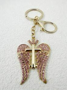 1个金属钥匙扣，带水钻翅膀十字架吊坠，可作汽车钥匙链和包包配饰 - 多色 - 查看 1