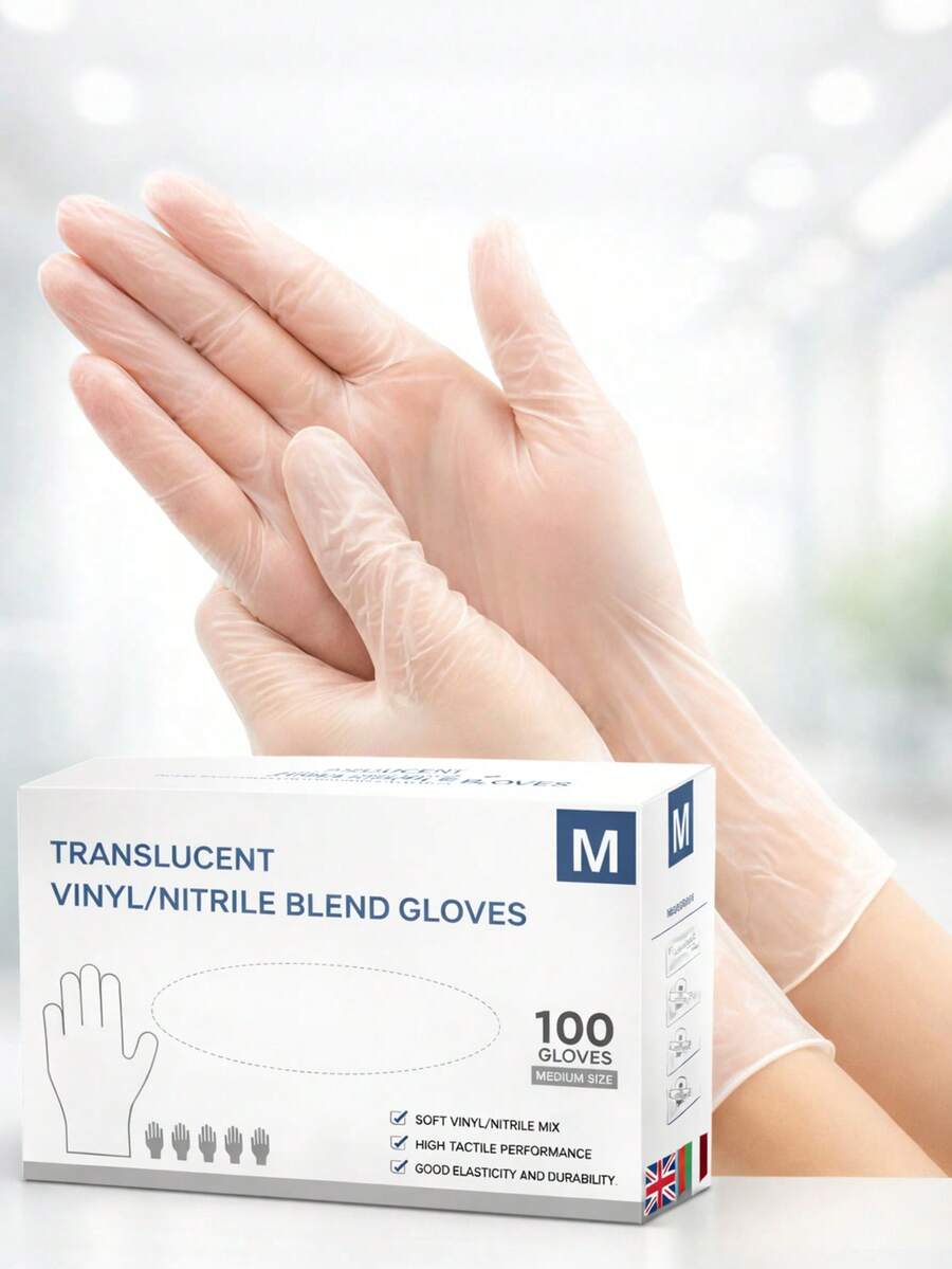 100 chiếc găng tay dùng một lần, siêu bền, găng tay nitrile trong suốt, đa năng, thích hợp cho nhà bếp, xăm hình, nhuộm tóc, chăm sóc thú cưng, salon và dọn dẹp nhà cửa, dụng cụ vệ sinh đa năng.