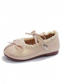 1 Đôi giày công chúa đế mềm cho trẻ em, giày đi hàng ngày cho trẻ mẫu giáo, giày da buộc dây nơ cho bé gái - Hồng - Xem 7