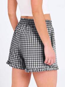 Womens Ruffle Boxer Shorts Pajama Gingham Shorts Summer Casual Lounge Sleep Plaid Beach Bottoms Pockets 2026 - 軍綠白色格子 - 查看 10