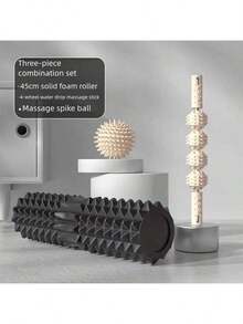 45cm Solid Foam Roller, Crescent Moon Yoga Pilates Massage Stick, Dual-Zone Home Use, Leg Muscle Relaxation Tool, EVA Foam Roller And Handheld Massage Ball - Muscle Relaxation Yoga Kit, Hollow Design, Fitness Roller Set, Foam Roller Yoga Column, Fitness Roller, Yoga Roller, Massage Equipment, Fitness Massage Roller, Hollow Spike EVA Massage Stick, Foam Roller Fitness, Yoga Fascia Slimming Tool, Weight Loss Equipment - A - View 1