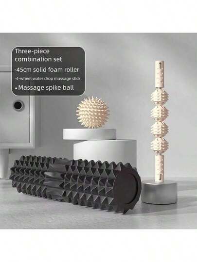 45cm Solid Foam Roller, Crescent Moon Yoga Pilates Massage Stick, Dual-Zone Home Use, Leg Muscle Relaxation Tool, EVA Foam Roller And Handheld Massage Ball - Muscle Relaxation Yoga Kit, Hollow Design, Fitness Roller Set, Foam Roller Yoga Column, Fitness Roller, Yoga Roller, Massage Equipment, Fitness Massage Roller, Hollow Spike EVA Massage Stick, Foam Roller Fitness, Yoga Fascia Slimming Tool, Weight Loss Equipment