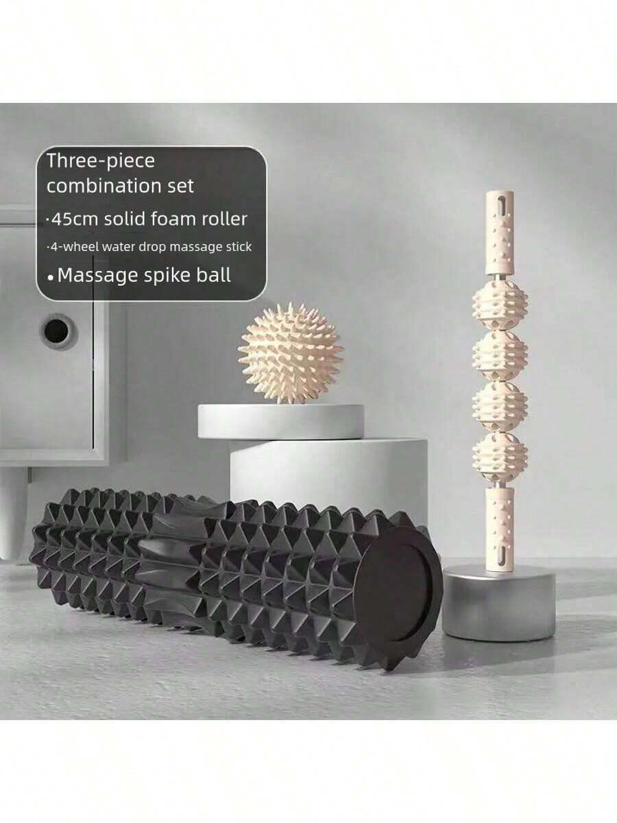 45cm Solid Foam Roller, Crescent Moon Yoga Pilates Massage Stick, Dual-Zone Home Use, Leg Muscle Relaxation Tool, EVA Foam Roller And Handheld Massage Ball - Muscle Relaxation Yoga Kit, Hollow Design, Fitness Roller Set, Foam Roller Yoga Column, Fitness Roller, Yoga Roller, Massage Equipment, Fitness Massage Roller, Hollow Spike EVA Massage Stick, Foam Roller Fitness, Yoga Fascia Slimming Tool, Weight Loss Equipment - A - View 1