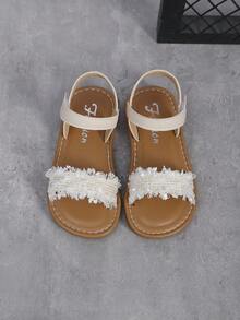 1 Pair Toddler/Kids Beige Flat Sandals, Soft PU Leather, Stitching, Hollow Design, Strap, Round Toe, Soft Non-Slip Sole, Fashion Princess Style Beach/School/Party Wear, Suitable For 3-12 Years Old Girls, Spring/Summer 2026 - Beige - View 6