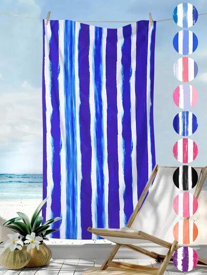 1 Khăn tắm biển sọc xanh ombre, chất liệu microfiber siêu mềm, nhanh khô, cỡ lớn, thích hợp cho du lịch, cắm trại, hồ bơi, yoga, phòng tập thể dục, khăn thể thao, tắm, quà tặng cần thiết cho kỳ nghỉ biển (In một mặt, nhiều màu sắc để lựa chọn)