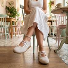2026 Spring/Summer New Ballet-Inspired Women Casual Sneakers, Suede Slip-On Round Toe Flat Shoes, Breathable Comfortable Mary Jane Shoes With Elastic Strap, Beige - Beige - View 3