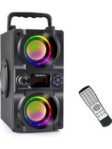 Bluetooth Speaker, 40W (60W Peak) Portable Wireless Speaker With Colorful Lights, Double Subwoofer Heavy Bass, FM Radio, MP3 Player, Loud Stereo Speaker For Home Outdoor Party Camping - 黑色 - 查看 10