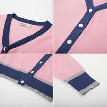 Women's Lightweight Long Sleeve Cropped Cardigan Sweater, Spring Summer Fashion Casual Open Front Shrug Outfits - 粉紅色海軍藍 - 查看 7