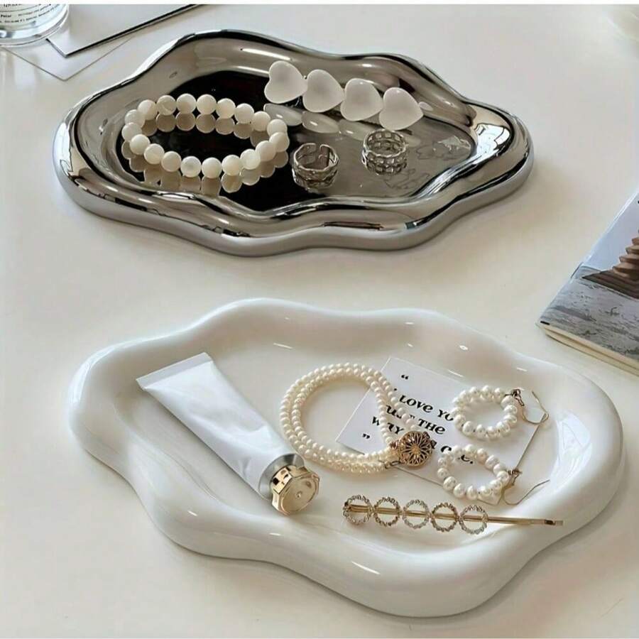 1 件装不对称极简主义首饰托盘，可爱云朵造型单层奢华首饰及香水展示架，时尚家居/办公钥匙收纳架，是圣诞节、感恩节、新年、情人节的理想礼物，为您的空间增添时尚美感