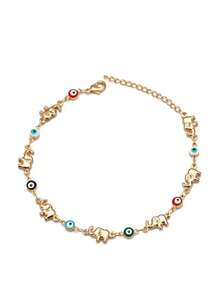 1件大象珐琅眼手链，时尚男女通用手链 - 金色 - 查看 1